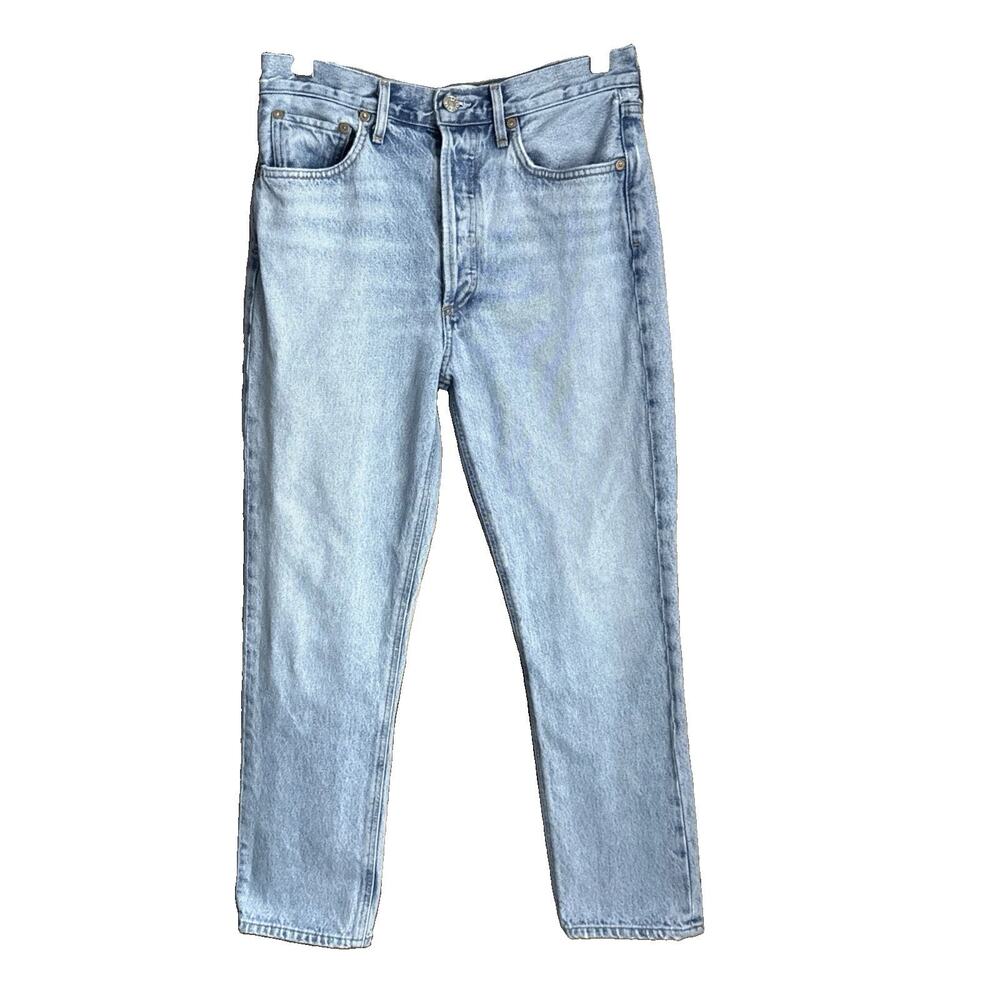 Agolde Riley High Rise Straight Crop Jeans 27 Renewal Light Wash Button Fly